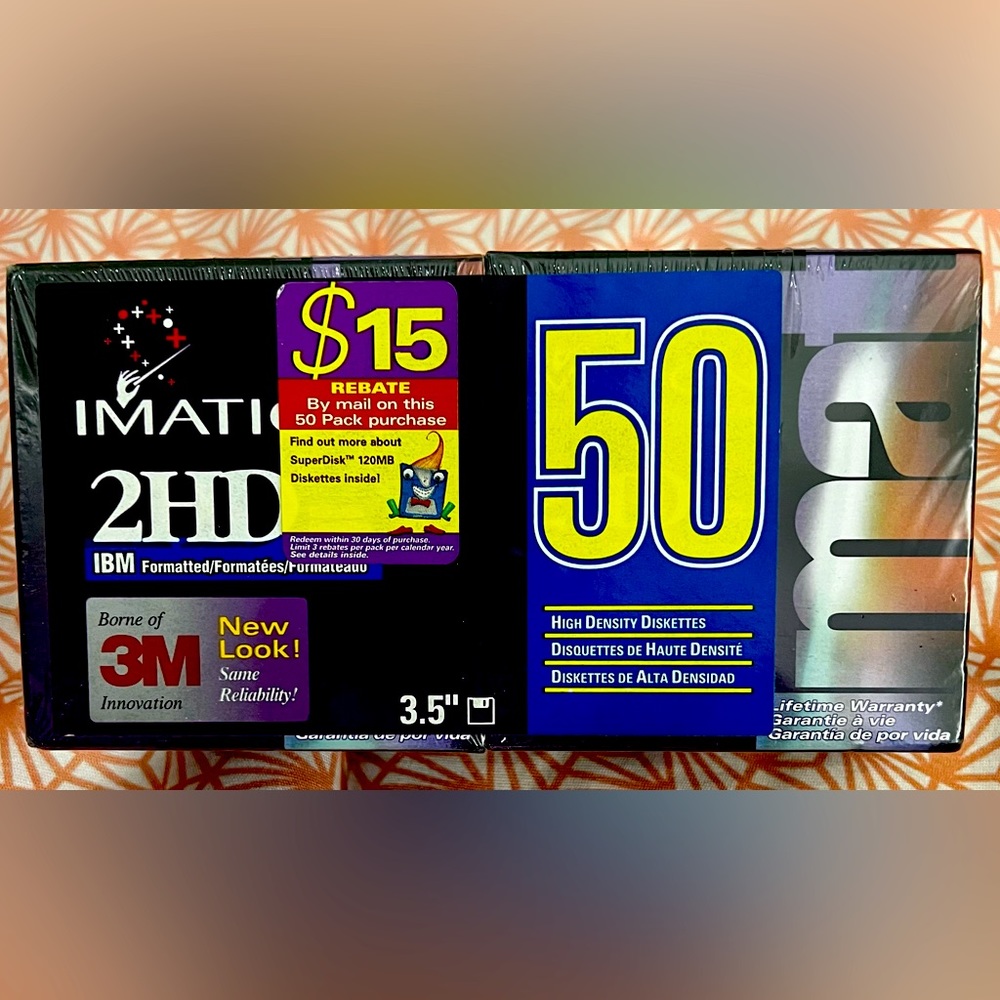 Imation 2HD 3.5" 1.44 MB IBM Formatted Diskettes 50-Pack Brand NEW IN BOX
